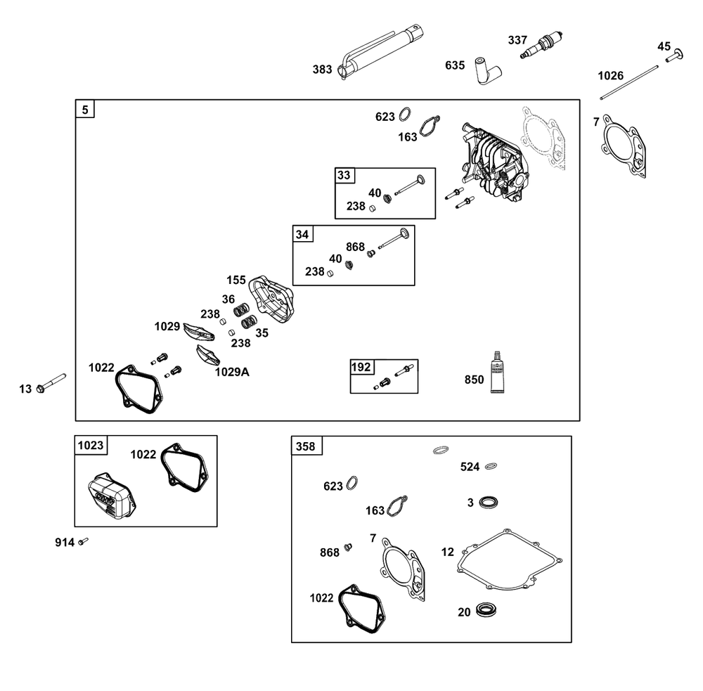 Cylinder Head Group Diagram and Parts List for  Briggs and Stratton Engine